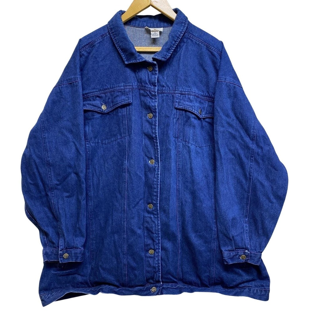 Hunters Run Denim Trucker Jacket Womens 4X‎ Blue Oversized Cotton Trucker Chore